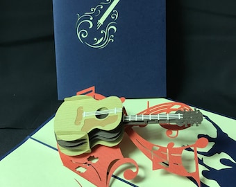 Guitar 3-D Pop Up Card, 3D Birthday Card, Popup Card, Greeting Card, 3D Popup Card, 3D Popup Greeting Card, PoppinPaper