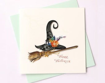 Cartão de Halloween, Cartão de felicitações com quilling, Cartão de felicitações feito à mão, Cartões de quilling, Cartões com quill, Cartão de felicitações, Cartão de Natal