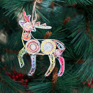 Deer Ornament, Eco-Art, Recycled, Quilled Paper, Christmas Decor, Recycled Handmade Decor, Wall Art, quilling card, quilling ornament