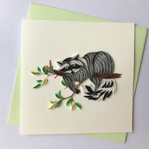 Carte de voeux de raton laveur, Quilling carte de voeux, carte de voeux fait main, quilling cartes, piquants cartes, carte de voeux
