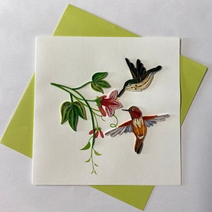 Beija-flor, cartão de felicitações Quilling, cartão de felicitações feito à mão, cartões quilling, cartões quilled, cartão de felicitações