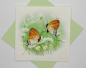 Birthday Butterfly Quilling Greeting Card, handmade greeting card, quilling cards, quilled cards, Quilling, Handmade Card