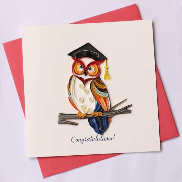 Owl Quilling Greeting Card, Quilling Cards, Graduation Card, Greeting Cards, Handmade Greeting Card, Handmade Card
