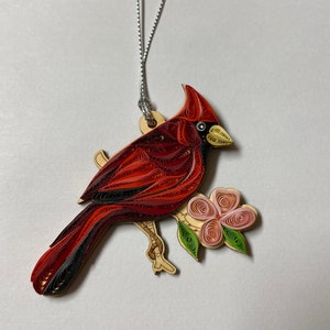 Cardinal ornament, bird lovers ornament, handmade ornament, quilling, quilled ornament,