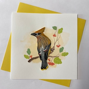 Cartão de asa de cera de cedro, cartão de quilling, cartão de felicitações feito à mão, cartões de quilling, cartões de quilling, cartão de felicitações