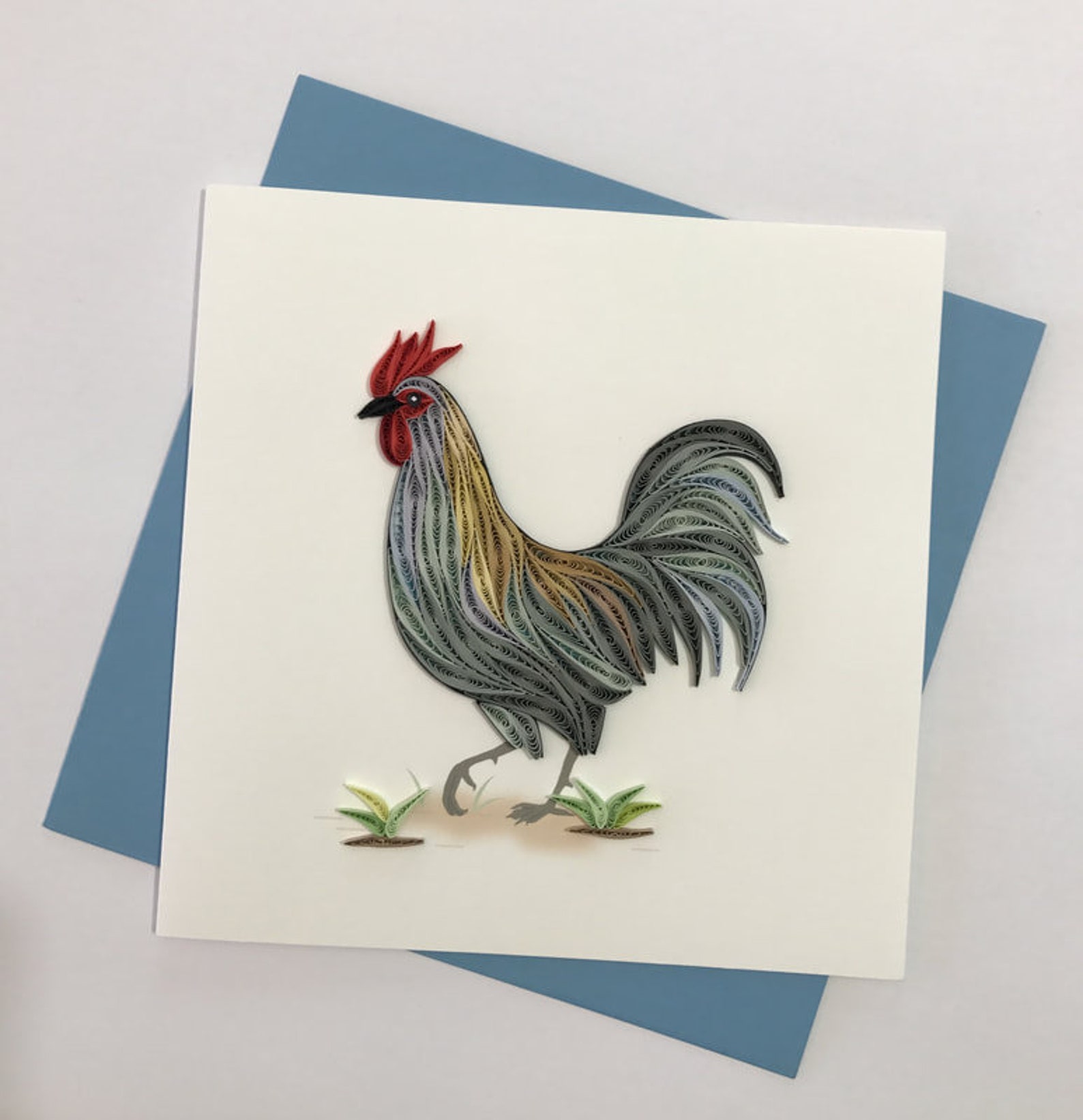 Rooster Quilling Greeting Card, Handmade Greeting Card, Quilling Cards