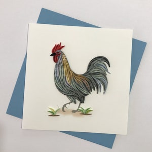 Rooster Quilling Tarjeta de felicitación, tarjeta de felicitación hecha a mano, tarjetas de quilling, tarjetas acolchadas, Quilling, Tarjeta hecha a mano