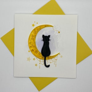 Katze auf Mond Quilling Grußkarte, handgemachte Grußkarte, Quilling-Karten, Quilling-Karten, Quilling, handgemachte Karte