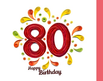 80th Birthday Card, Happy 80th Birthday, Quilling card, birthday card