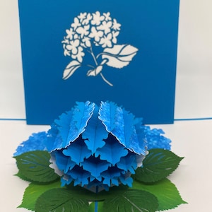 Karta Hortensja, karta pop-up, karta pop-up 3-D, karta pop-up, karta pop-up 3D, papier pop-up, karta okolicznościowa, papierowa karta pop-up, karta okolicznościowa
