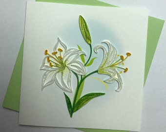 Lily Flower Quilling Greeting Card