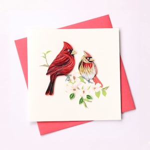 Cartão de felicitações cardinal quilling, cartão de felicitações feito à mão, cartões de quilling, cartões de quilling, quilling, cartão feito à mão