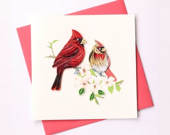 Carte de vœux Cardinal Quilling, carte de vœux faite à la main, cartes piquantes, cartes piquantes, piquant, carte faite à la main