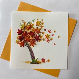 Árvore de outono, cartão de felicitações quilling, cartão de felicitações feito à mão, cartões quilling, cartões quilled, cartão de felicitações