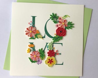 I Love vous carte, Quilling carte de voeux, carte de voeux fait main, quilling cartes, piquants cartes, carte de voeux