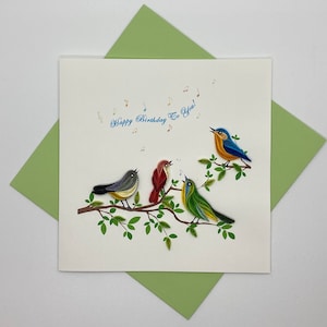 Joyeux anniversaire oiseau Quilling carte de voeux, carte de voeux faite main, cartes quilling, cartes quilling, Quilling, carte faite main