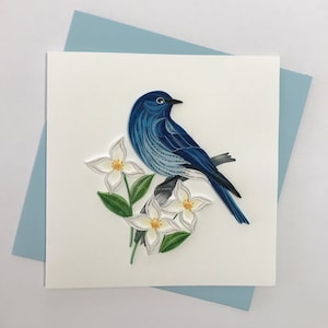 Cartão de quilling de pássaro azul, cartão de felicitações feito à mão, cartões de quilling, cartões de quilling, quilling, cartão feito à mão