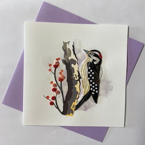 Kaart Downey Woodpecker, quilling-wenskaart, handgemaakte wenskaart, quilling-kaarten, quilling-kaarten, wenskaart