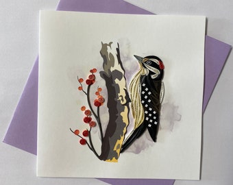 Downey Woodpecker Card, Quilling Greeting Card, handmade greeting card, quilling cards, quilled cards, Greeting Card