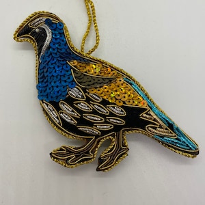 California Quail sequin Ornament, handmade ornament, handmade gift, Christmas ornament