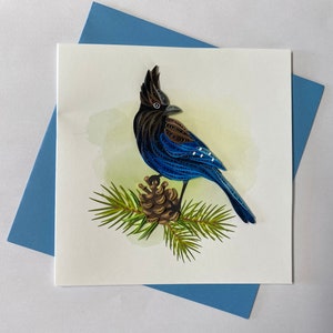 Steller’s Jay Bird Card, Quilling Greeting Card, handmade greeting card, quilling cards, quilled cards, Greeting Card