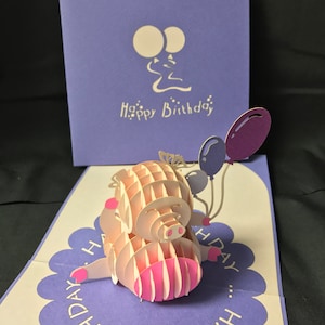 Pig 3-D Pop Up Card, Tarjeta de cumpleaños 3D, Tarjeta emergente, Tarjeta de felicitación, Tarjeta emergente 3D, Tarjeta de felicitación emergente 3D, PoppinPaper