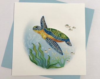 Sea Turtle Card, Quilling Greeting Card, handmade greeting card, quilling cards, quilled cards, Greeting Card