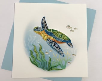 Sea Turtle Card, Quilling Greeting Card, handmade greeting card, quilling cards, quilled cards, Greeting Card