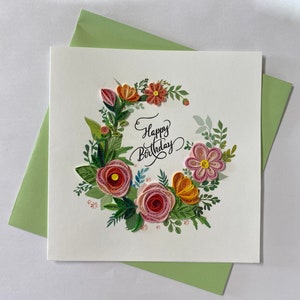 Gelukkige verjaardagskaart, quilling-wenskaart, handgemaakte wenskaart, quilling-kaarten, quilling-kaarten, wenskaart