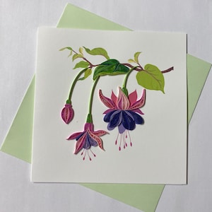 Fuchsia Quilling Greeting Card, Quilling Cards, Birthday Cards, Greeting Cards, Handmade Greeting Card, Handmade Card