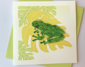 Frog Card, Quilling Greeting Card, handmade greeting card, quilling cards, quilled cards, Greeting Card