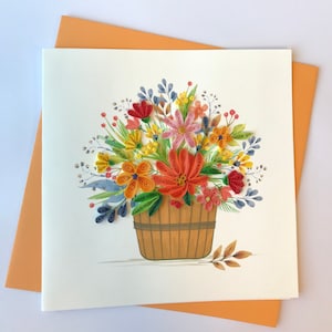 Flower Basket Card, Quilling Greeting Card, Handmade Greeting Card ...