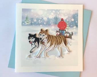 Dog Sled Card, Quilling Greeting Card, handmade greeting card, quilling cards, quilled cards, Greeting Card