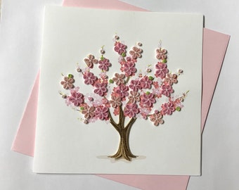 Cherry Blossom Tree, Flower Card, Quilling Greeting Card, handmade greeting card, quilling cards, quilled cards, Greeting Card