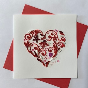 Biglietto a forma di cuore, biglietto di auguri quilling, biglietto di auguri fatto a mano, biglietti quilling, biglietti quilling, biglietto di auguri