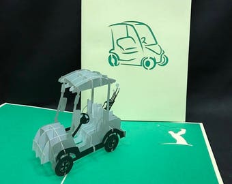 Golf Cart 3-d pop up card, 3-D Pop Up Card, 3D Birthday Card, Popup Card, Greeting Card, 3D Popup Card, 3D Popup Greeting Card, PoppinPaper