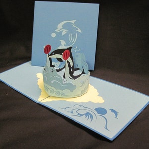 Carte pop-up de dauphins 3D, 3D Pop-Up carte, carte anniversaire 3D, Popup carte, carte de voeux, Popup 3D Card, carte de voeux 3D Popup, PoppinPaper