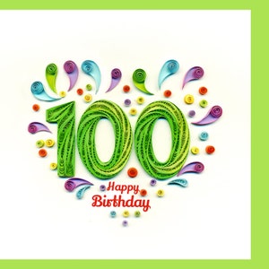 Tarjeta de cumpleaños número 100, feliz cumpleaños número 100, tarjeta de filigrana, tarjeta de cumpleaños