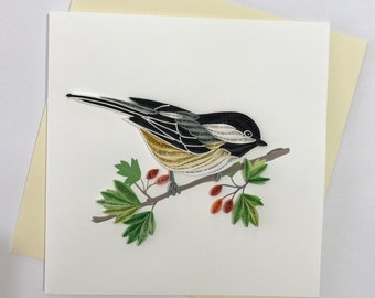 Carte de vœux chickadee quilling, carte de vœux faite à la main, cartes piquantes, cartes piquantes, piquant, carte faite à la main