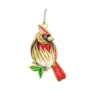 Adorno de cardenal hembra, adorno hecho a mano, quilling, adorno en filigrana,