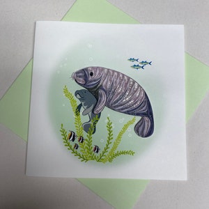 Manatee Card, Quilling Greeting Card, handmade greeting card, quilling cards, quilled cards, Greeting Card