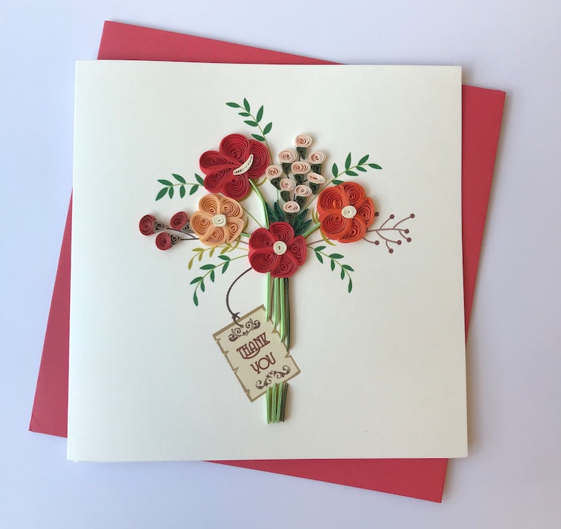 thank you card quilling greeting card handmade greeting etsy