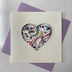 Carte coeur, carte de voeux quilling, carte de voeux faite main, cartes quilling, cartes quilling, carte de voeux