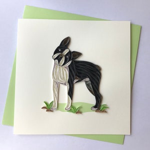 Carte de chien Boston Terrier, Quilling carte de voeux, carte de voeux fait main, quilling cartes, piquants cartes, carte de voeux