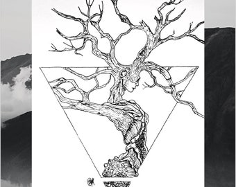 Female Body/Tree Woman/Nature/Geometric/Wall Art/Pen and Ink/Drawing/Design