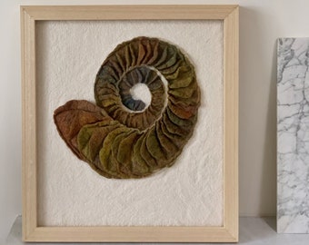 Felt wall art or wool painting “Ammonite”