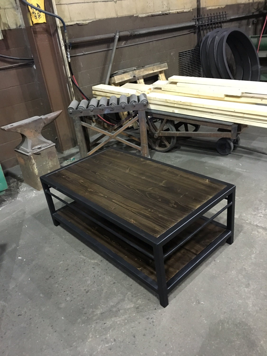 dark espresso stain custom steel frame coffee table. | Etsy