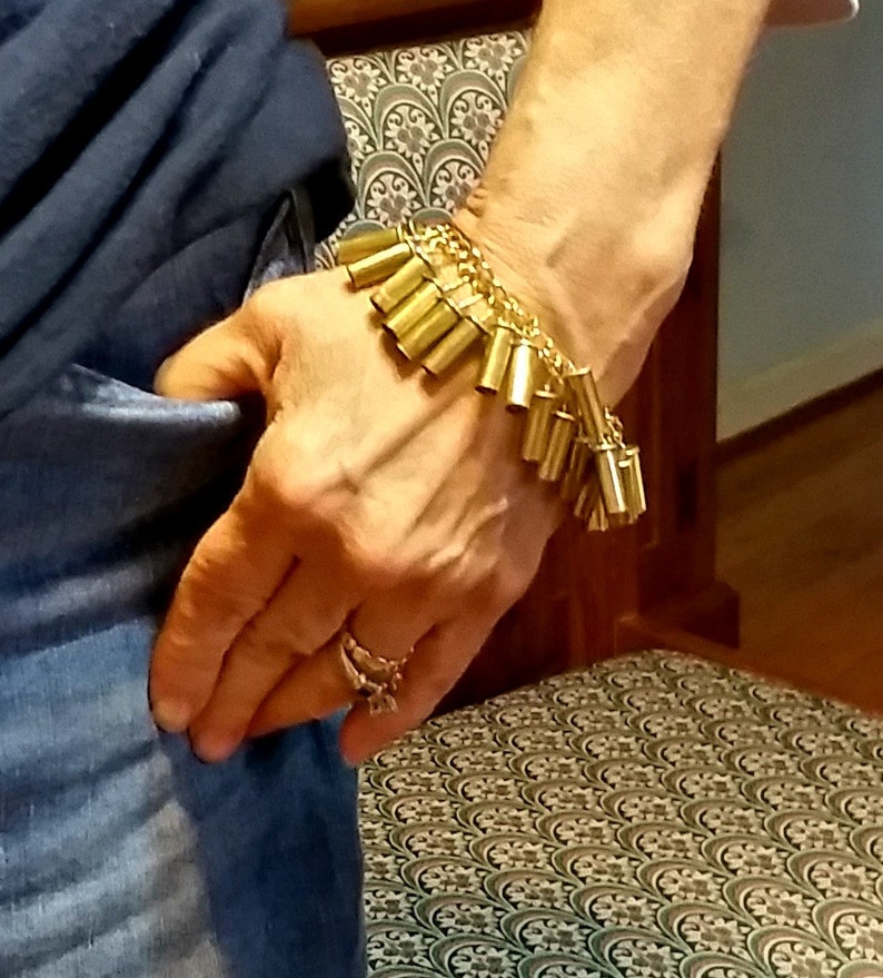 Gold Filled Steel Charm Bracelet with 22 Caliber Bullets Bullet Bracelet