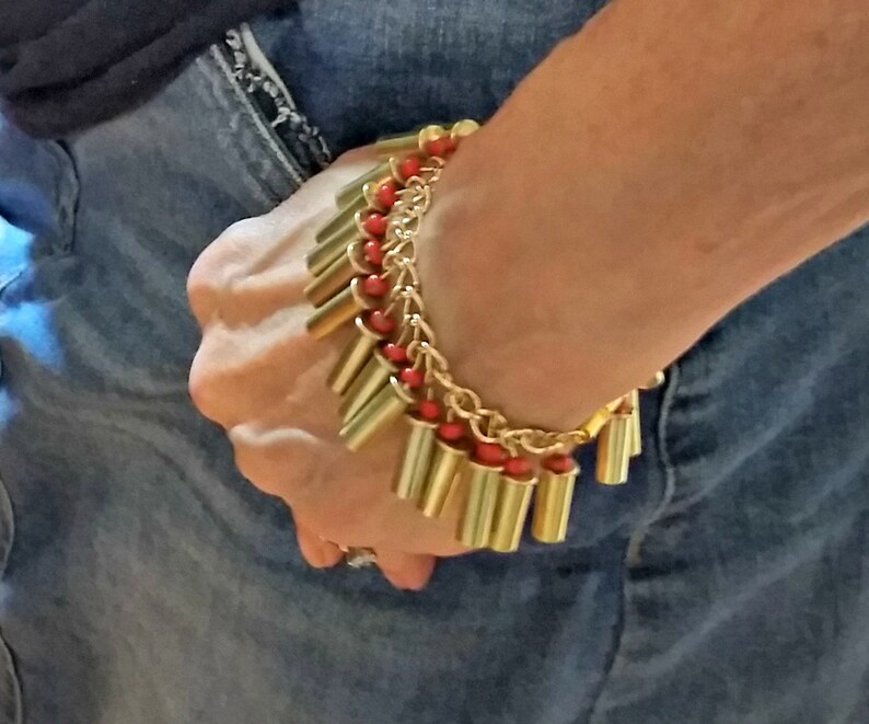 Gold Filled Steel Charm Bracelet with 22 Caliber Bullets Bullet Bracelet