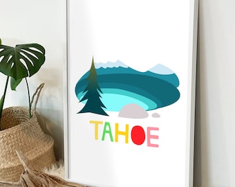 Tahoe | Lake Tahoe | Lake Tahoe poster | Lake life | Mid Century travel print | Art for cabin